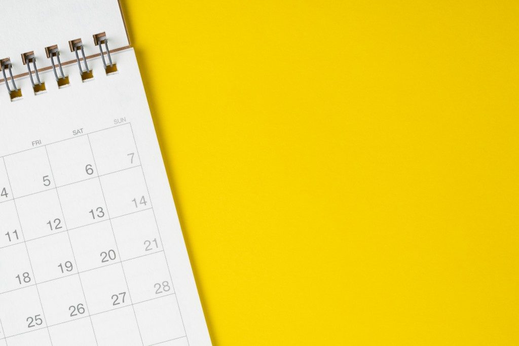 Calendar on yellow background