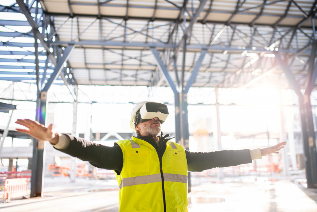 man with a VR google in a construction site